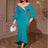 AOMEIDRESS Color Block Mermaid Dress O Neck Puff Sleeve Ruffle Hem LakeGreen / S
