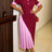 AOMEIDRESS Color Block Midi Bodycon Dresses Asymmetrical Pleated Hem - Wine / S