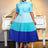 Blue Color Block Mock Neck Bowtie Dresses for Women