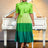 AOMEIDRESS Color Block Mock Neck Bowtie Short Sleeve Pleated Dress Green / S