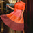 AOMEIDRESS Color Block Mock Neck Bowtie Short Sleeve Pleated Dress Orange / S
