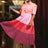 AOMEIDRESS Color Block Mock Neck Bowtie Short Sleeve Pleated Dress - Pink / 0XL