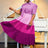 AOMEIDRESS Color Block Mock Neck Bowtie Short Sleeve Pleated Dress Purple / S