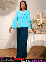 AOMEIDRESS Color Block Office Party Two Piece Set with Wide Leg Pants