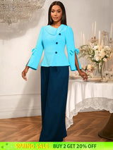 AOMEIDRESS Color Block Office Party Two Piece Set with Wide Leg Pants