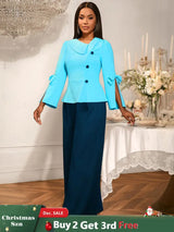 AOMEIDRESS Color Block Office Party Two Piece Set with Wide Leg Pants