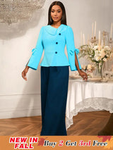 AOMEIDRESS Color Block Office Party Two Piece Set with Wide Leg Pants
