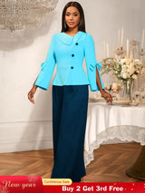 AOMEIDRESS Color Block Office Party Two Piece Set with Wide Leg Pants