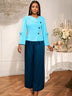 AOMEIDRESS Color Block Office Party Two Piece Set with Wide Leg Pants Blue / S