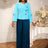 AOMEIDRESS Color Block Office Party Two Piece Set with Wide Leg Pants Blue / S