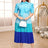 blue color block a line midi dress