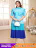 blue color block a line midi dress
