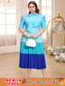 blue color block a line midi dress
