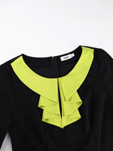 AOMEIDRESS Colorblock A Line Dress Long Sleeves Ruffles Party Gowns