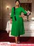 AOMEIDRESS Colorblock A Line Pleated Church Dress Lace Trim Peplum Green / L