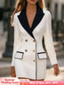 AOMEIDRESS Colorblock Blazer Lapel and Pocket Trim Office Lady Wear White / S
