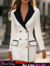 AOMEIDRESS Colorblock Blazer Lapel and Pocket Trim Office Lady Wear White / S