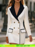 AOMEIDRESS Colorblock Blazer Lapel and Pocket Trim Office Lady Wear White / S