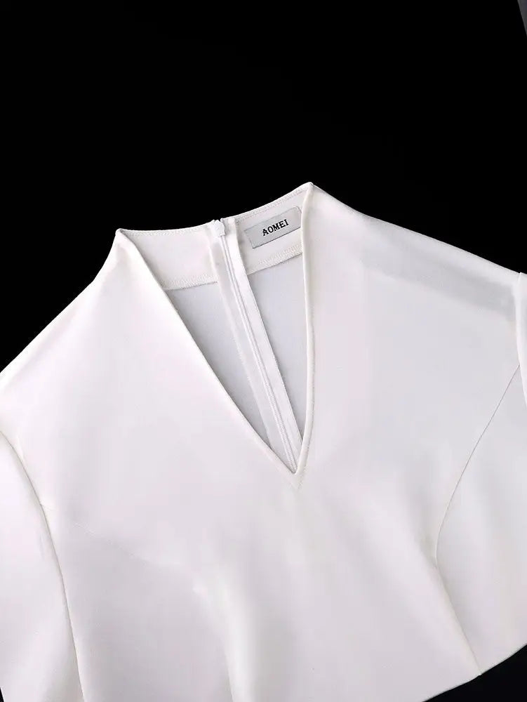 AOMEIDRESS Colorblock Bodycon Dress V Neck Long Sleeves Stylish Gowns