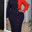 AOMEIDRESS Colorblock Bodycon Dresses O Neck Long Sleeves Slim Wear - Navy / S