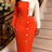 AOMEIDRESS Colorblock Bodycon Dresses O Neck Long Sleeves Slim Wear - Orange / S