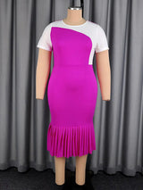 AOMEIDRESS Colorblock Bodycon Mermaid Dresses O Neck Short Sleeves
