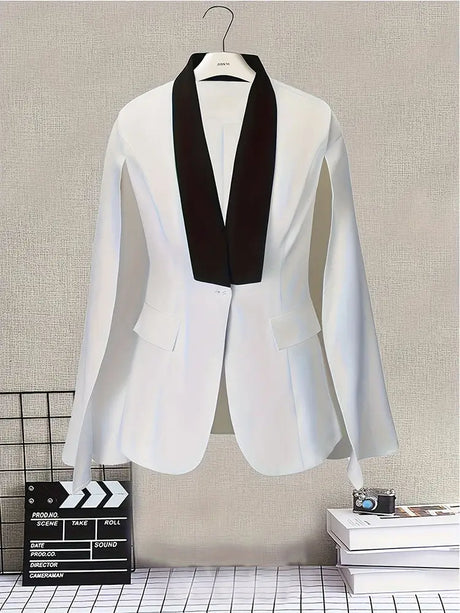 AOMEIDRESS Colorblock Cape Blazer Lapels Slim Elegant Office Wear