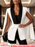 AOMEIDRESS Colorblock Cape Blazer Lapels Slim Elegant Office Wear White / 1XL