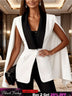 AOMEIDRESS Colorblock Cape Blazer Lapels Slim Elegant Office Wear White / 1XL