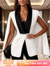 AOMEIDRESS Colorblock Cape Blazer Lapels Slim Elegant Office Wear White / 1XL