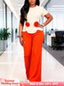 AOMEIDRESS Colorblock Jumpsuit Short Sleeve 3D Flower Wide Leg Pants - Apricot / S