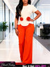 AOMEIDRESS Colorblock Jumpsuit Short Sleeve 3D Flower Wide Leg Pants - Apricot / S