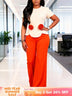 AOMEIDRESS Colorblock Jumpsuit Short Sleeve 3D Flower Wide Leg Pants - Apricot / S