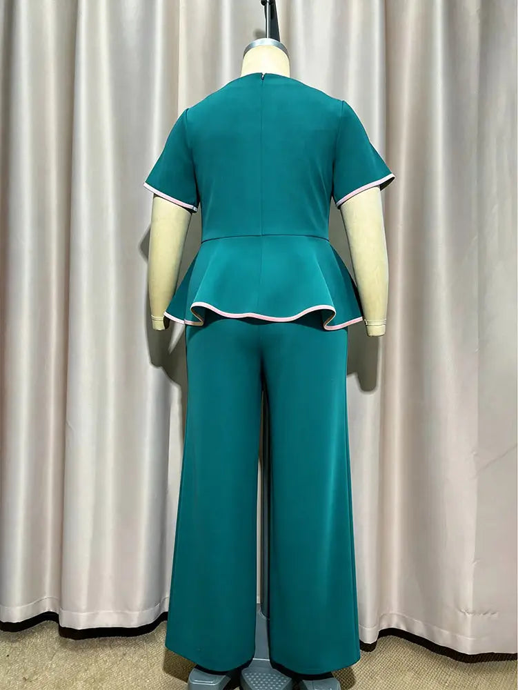 AOMEIDRESS Colorblock Jumpsuits Irregular Neck Peplum Wide Leg Pants