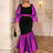 AOMEIDRESS Colorblock Mermaid Bodycon Dress Puff Sleeves Party Gowns Purple / S