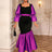 AOMEIDRESS Colorblock Mermaid Bodycon Dress Puff Sleeves Party Gowns Purple / S
