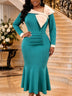 AOMEIDRESS Colorblock Mermaid Dress Irregular Bow Neck Long Sleeves - LakeGreen / S