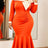 AOMEIDRESS Colorblock Mermaid Dress Irregular Bow Neck Long Sleeves - Orange / S