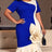 AOMEIDRESS Colorblock Mermaid Dress O Neck Short Sleeve Big 3D Flower - Blue / S
