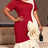AOMEIDRESS Colorblock Mermaid Dress O Neck Short Sleeve Big 3D Flower - Red / S