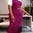 AOMEIDRESS Colorblock Mermaid Dress O Neck Short Sleeves Pleated Hem - Purple Red / L