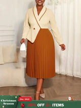 AOMEIDRESS Colorblock Pleated Dress Peplum Church Work Office Gowns