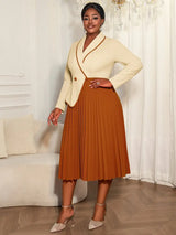 AOMEIDRESS Colorblock Pleated Dress Peplum Church Work Office Gowns