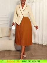 AOMEIDRESS Colorblock Pleated Dress Peplum Church Work Office Gowns