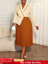 AOMEIDRESS Colorblock Pleated Dress Peplum Church Work Office Gowns