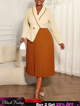 AOMEIDRESS Colorblock Pleated Dress Peplum Church Work Office Gowns