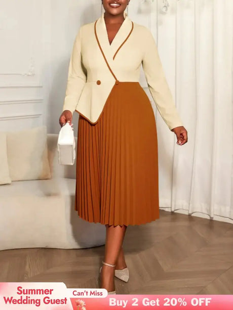 AOMEIDRESS Colorblock Pleated Dress Peplum Church Work Office Gowns