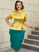 AOMEIDRESS Colorblock Short Sleeve Gold Two Piece Set for Women