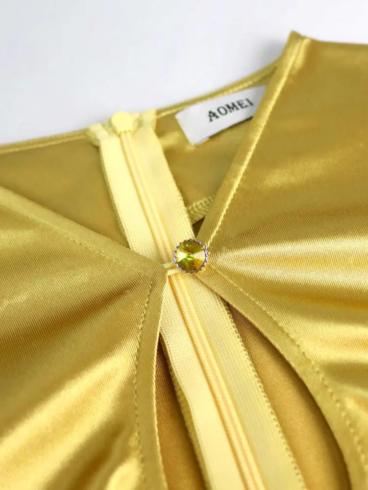 Gold Office Style Two Piece Outfit with Colorblock Design

