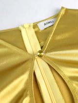 Gold Office Style Two Piece Outfit with Colorblock Design

